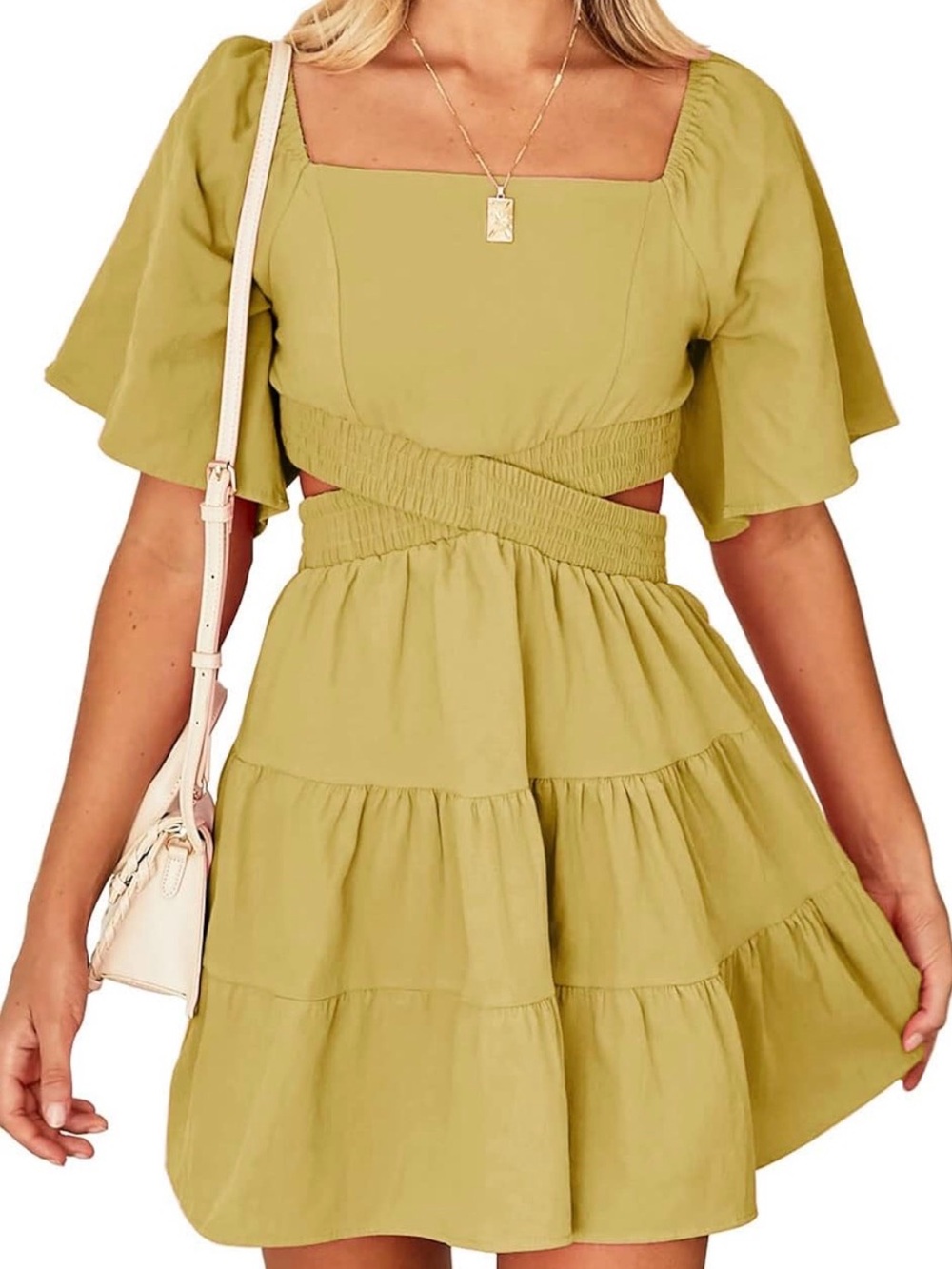 Shy Velvet Women's Square Neck Short Sleeve Crossover Party Mini Dress Size M